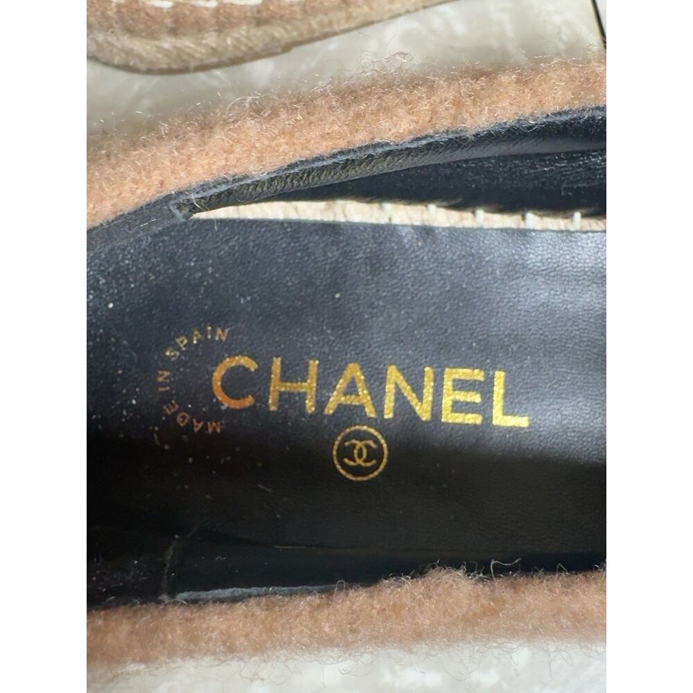 CHANEL Beige/Black Felt CC Logo leather Cap Toe Espadrille Flats Slip On US 8 - Picture 7 of 11